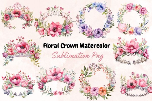 Watercolor Floral Crown  Clipart Bundle Sale - Image 3
