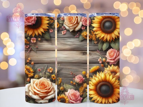 Sunflower Border 20oz Tumbler Wrap Sublimation Design, Straight Tapered Tumbler Wrap, Sunflower Tumbler Png, Instant Digital Download For Cheap