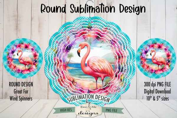 Floral Flamingo Wind Spinner Round Sublimation Design PNG Online Hot Sale