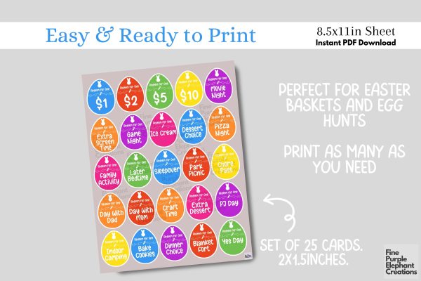 Printable Bright Easter Egg Coupon Digital Paper Cards | Basket Filler Token Online Hot Sale - Image 2