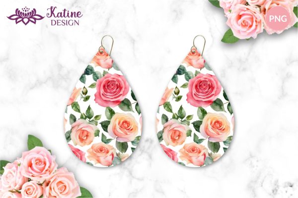 Earring Png, Rose Earrings, Flower Teardrop Earring Designs, Earring Sublimation Designs, Teardrop Earrings Bundle, Earrings Template, Sublimation Earrings, PNG Earrings, Spring Sublimation Earrings Online Sale - Image 3