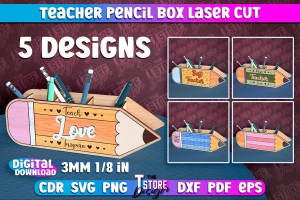Teacher Pencil Box Laser Cut | Teacher Design | CNC File on Sale
