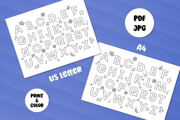 ABC Coloring Page for Kids Printable | PDF A4 US Letter | Preschool Kindergarten Learning Alphabet Worksheet | Print and Color A to Z on Sale - Image 2