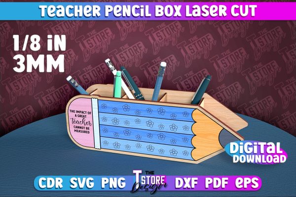 Teacher Pencil Box Laser Cut | Teacher Design | CNC File on Sale - Image 4