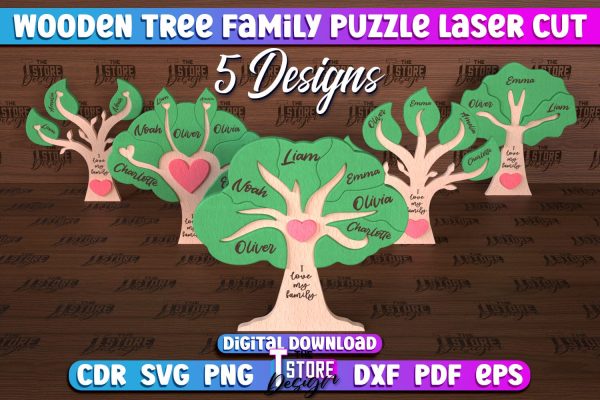 Wooden Tree Family Puzzle Laser Cut | Family Puzzle Design | CNC File Cheap