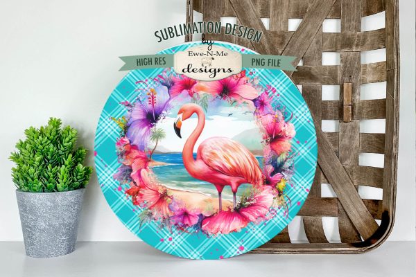 Floral Flamingo Wind Spinner Round Sublimation Design PNG Online Hot Sale - Image 2