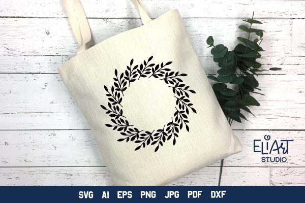 Floral Circle Frame, Leaves Round Monogram Frame. For Cheap - Image 3