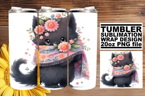 Lovely Watercolor Cat Design Tumbler Wrap Sublimation Pack Hot on Sale