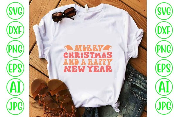 Merry Christmas And A Happy New Year Retro Svg Design Sale