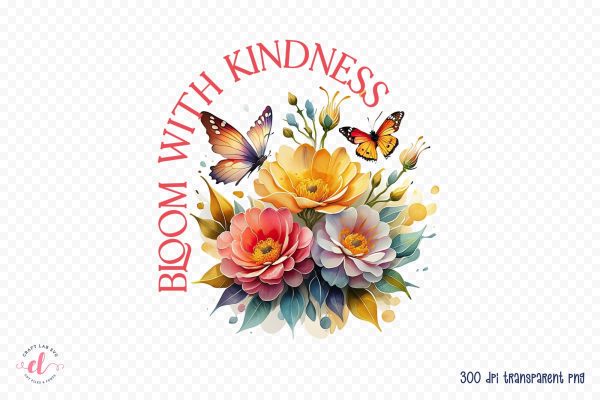 Bloom with Kindness, Flower Quote Sublimation Fashion