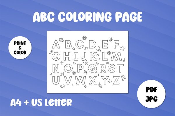 ABC Coloring Page for Kids Printable | PDF A4 US Letter | Preschool Kindergarten Learning Alphabet Worksheet | Print and Color A to Z on Sale