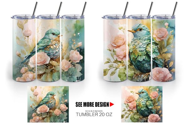 Tumbler Wrap Bird and Botanical For Sale - Image 3