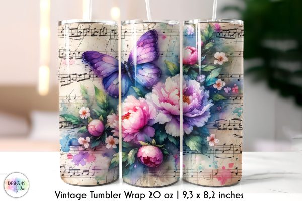 Distressed Music Sheet with Butterfly Tumbler Wrap For Sale