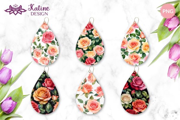 Earring Png, Rose Earrings, Flower Teardrop Earring Designs, Earring Sublimation Designs, Teardrop Earrings Bundle, Earrings Template, Sublimation Earrings, PNG Earrings, Spring Sublimation Earrings Online Sale - Image 2