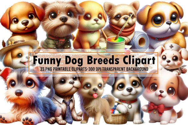 Cute and Funny Dog Breeds Clipart Bundle For Sale