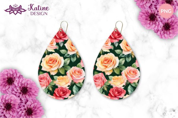 Earring Png, Rose Earrings, Flower Teardrop Earring Designs, Earring Sublimation Designs, Teardrop Earrings Bundle, Earrings Template, Sublimation Earrings, PNG Earrings, Spring Sublimation Earrings Online Sale - Image 4