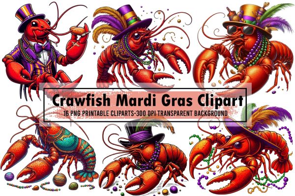 Crawfish Mardi Gras Watercolor Clipart Hot on Sale