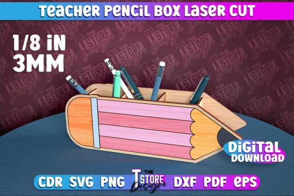 Teacher Pencil Box Laser Cut | Teacher Design | CNC File on Sale - Image 3