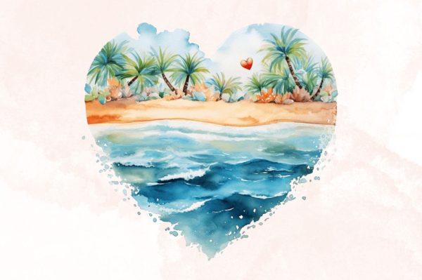 Watercolor Beach Heart  Clipart Bundle Online now - Image 3