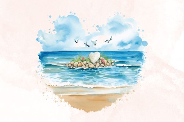 Watercolor Beach Heart  Clipart Bundle Online now - Image 2
