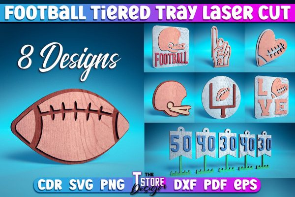 Football Tiered Tray Laser Cut | Tiered Tray Laser Cut Design | CNC Files Online now