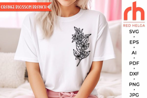 Orange Blossom Branch SVG, Florida State Flower Cut File, Floral Shirt Design DXF, Orange Outline, Botanical Theme Sale