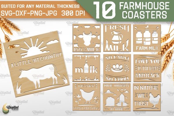 Farmhouse Coasters SVG Bundle. Wooden Coasters Laser Cut For Discount