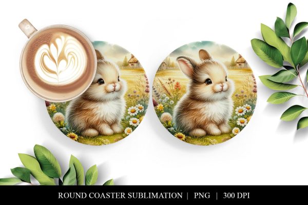 Bunny Coffee Coaster Design, Digital Sublimation Files For Cheap