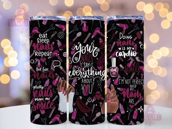 Nail Tech & Hair 20oz Tumbler Wrap Sublimation Design, Straight Tapered Tumbler Wrap, Hair Stylist Tumbler Png, Instant Digital Download Hot on Sale