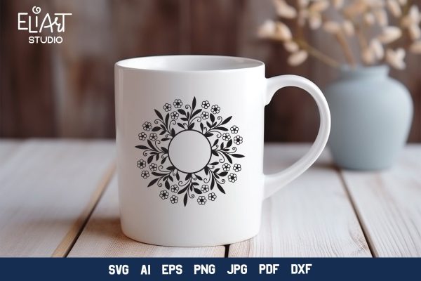 Floral Frame SVG,  Flower Monogram Frame, Round Floral Frame PNG Design. on Sale - Image 2