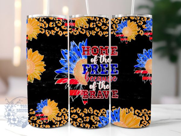 Home Of The Free Because Of The Brave 20oz Skinny Tumbler, American Flag Sunflower Tumbler Png, Straight & Tapered Tumbler Wrap, Instant Digital Download Hot on Sale