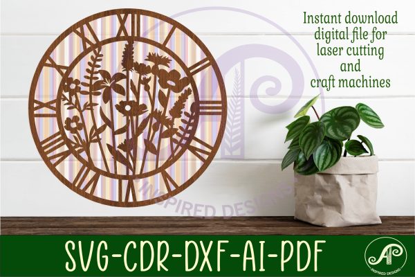 Wild flower wall clock laser cut files, SVG file. vector Cheap - Image 2