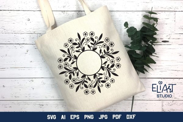 Floral Frame SVG,  Flower Monogram Frame, Round Floral Frame PNG Design. on Sale - Image 3