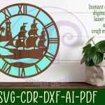 Nautical scene wall clock laser cut files, SVG file. on Sale - Image 2