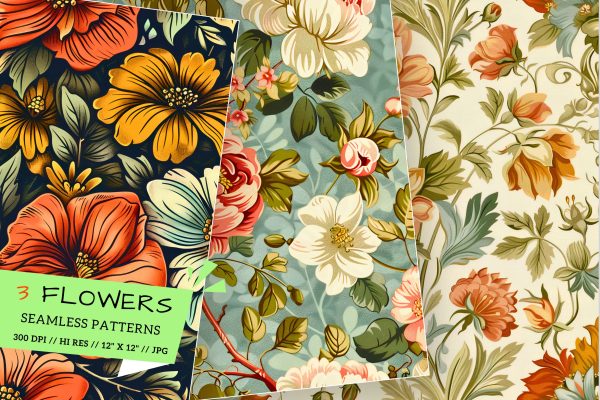 Vintage Floral Garden: Spring Blossoms, Retro Pattern, Meticulously Crafted, Seamless Pattern, Digital Paper Online
