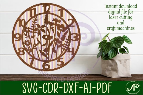 Wild flower wall clock laser cut files, SVG file. vector Cheap - Image 3