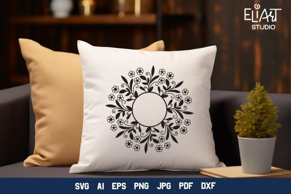 Floral Frame SVG,  Flower Monogram Frame, Round Floral Frame PNG Design. on Sale