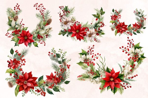 Watercolor Christmas Garland Sublimation Clipart Bundle on Sale