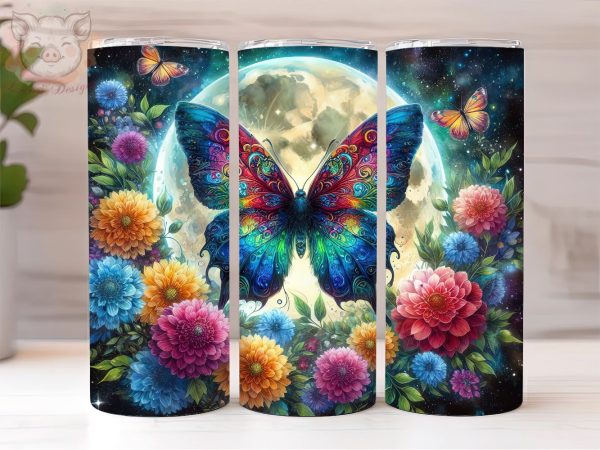 Flower Butterfly 20oz Tumbler Png, Straight & Tapered Tumbler Png, Butterfly Tumbler Png, Digital Download PNG Sale