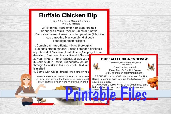 Buffalo Chicken Dip and Buffalo Wings Recipe Cards Supply