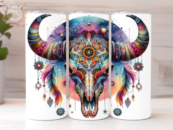 Celestial Cow Skull 20oz Tumbler Png, Straight & Tapered Tumbler Png, Mystical Bull Skull Graphic Tumbler Png, Digital Download PNG Fashion