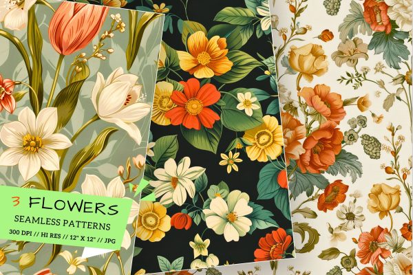 Springtime Retro Floral Garden: Vintage-Inspired Spring Flowers, Retro Pattern, Meticulously Crafted, Seamless Pattern Fashion