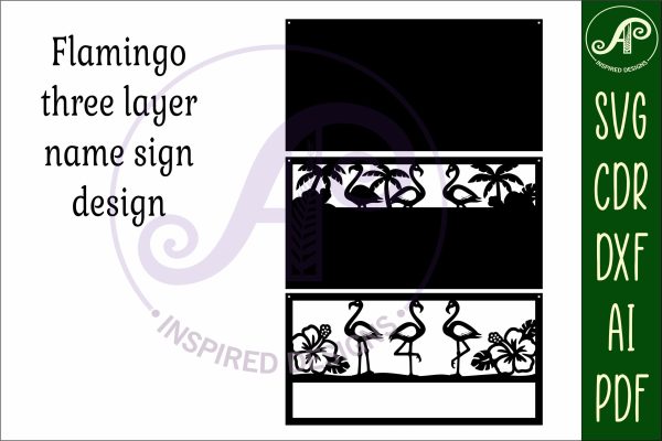 Flamingo scene name sign SVG 3 layer laser cut For Cheap - Image 3