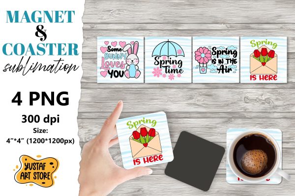 Spring magnet sublimation Spring coaster PNG.Spring 4 design Discount