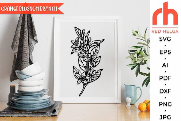 Orange Blossom Branch SVG, Florida State Flower Cut File, Floral Shirt Design DXF, Orange Outline, Botanical Theme Sale - Image 2