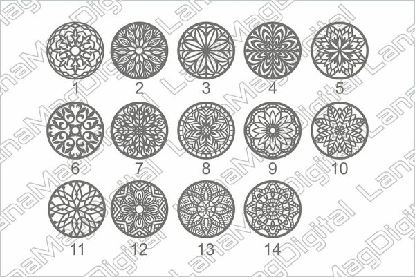 14 Round Mandala coasters svg, Mandala wall decor cut file, Laser cut files on Sale - Image 2