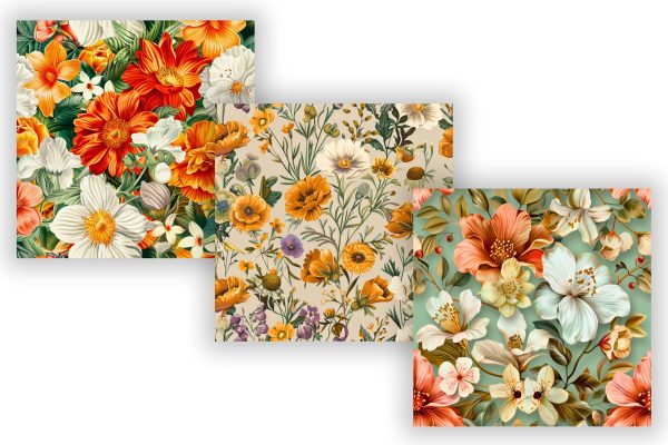 Retro Pattern Vintage Floral Garden: Spring Charm, Meticulously Crafted, Seamless Pattern, Digital Paper Online Sale - Image 2