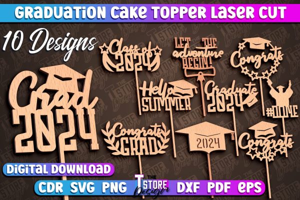 Graduation Cake Topper Laser Cut Bundle | Cake Topper Design | CNC File Fashion