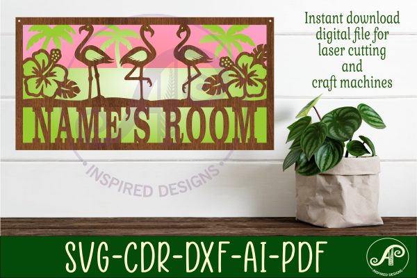 Flamingo scene name sign SVG 3 layer laser cut For Cheap