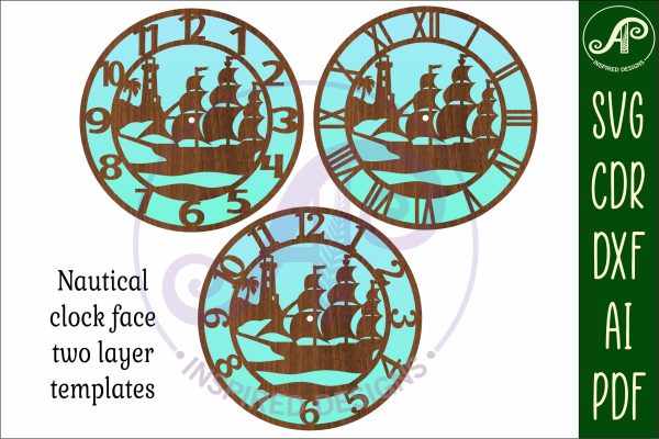 Nautical scene wall clock laser cut files, SVG file. on Sale - Image 4